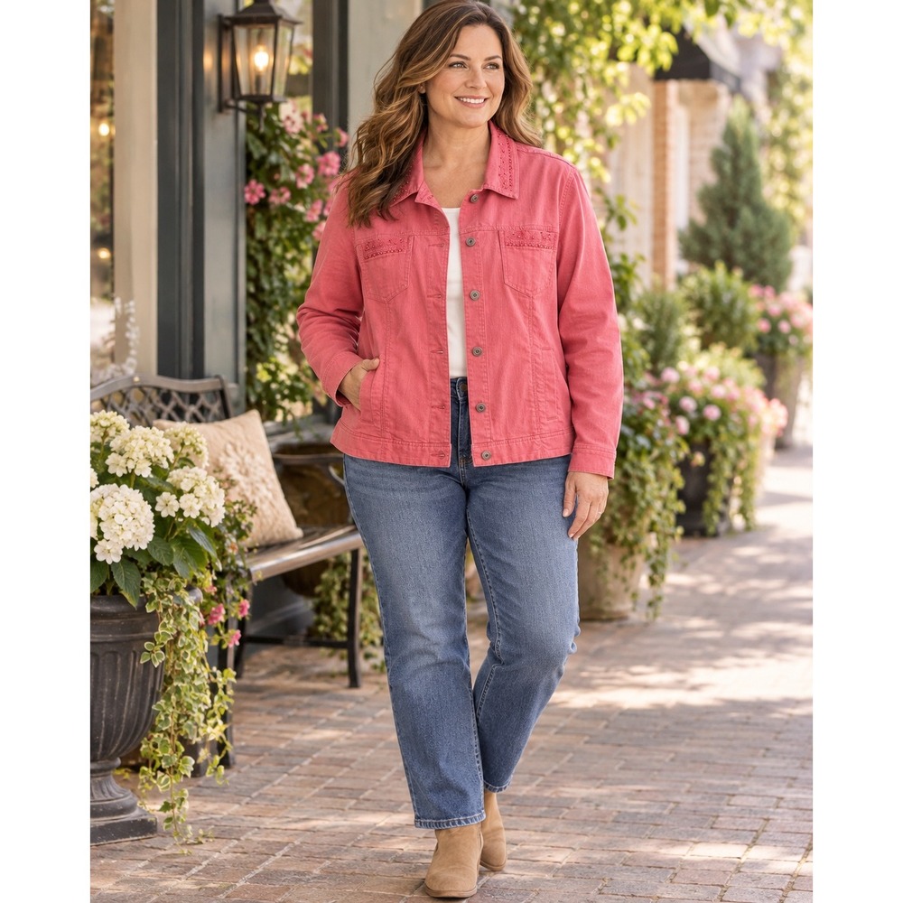 Christopher & Banks Women's XL Coral Pink Embellished Jacket